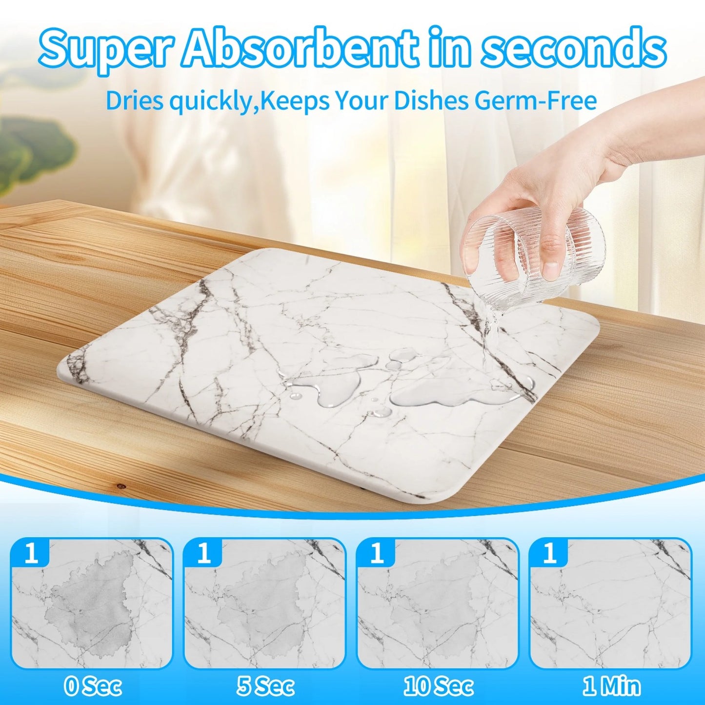 LunaLulinlk Stone Drying Mat for Kitchen Counter, Diatomaceous Dish Drying Mats Superb Absorbent 15.7"L×11.8"W, Ivory-Marble