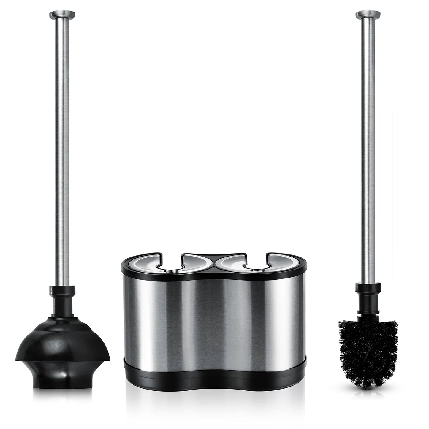 LunaLulinlk Toilet Brush and Plunger Combo Set, Stainless Steel, Black