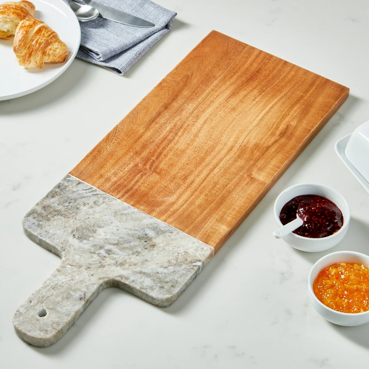 LunaLulinlk Natural Acacia Wood and Marble Charcuterie Platter