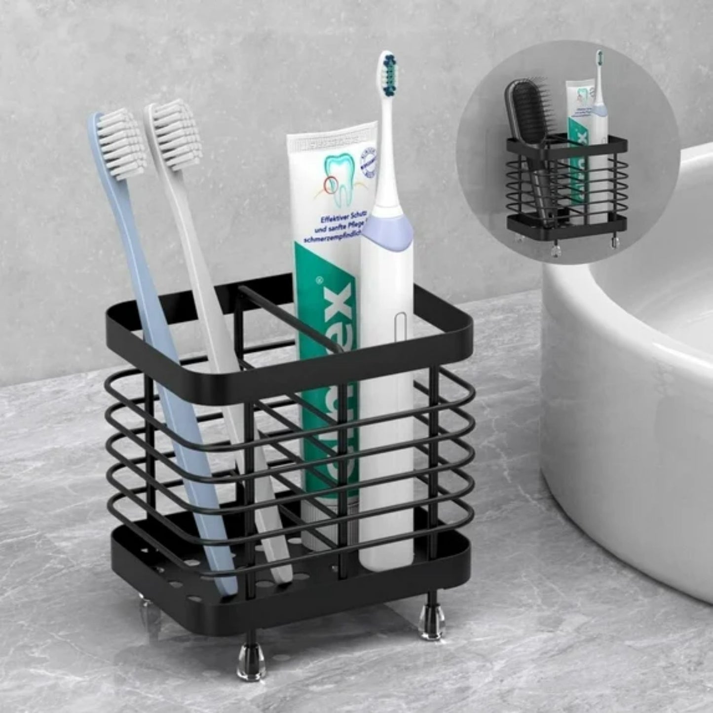LunaLulinlk Toothbrush Holders Stainless Steel Electric Toothbrush Holder Wall Mounted, Shower Toothbrush Toothpaste Holder, 2 Slots, Black
