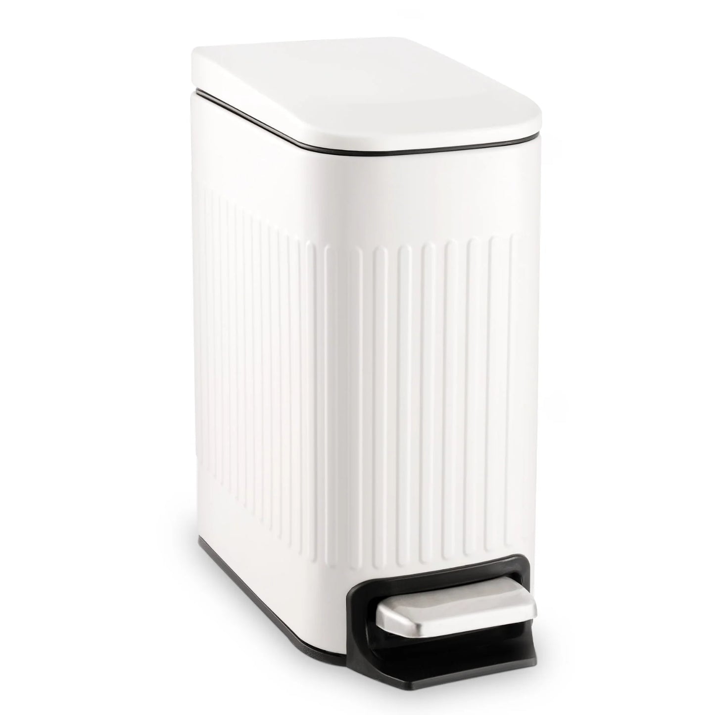LunaLulinlk White Stainless Steel 1.6 Gallon Bathroom Trash Can with Lid, Small Trash Can