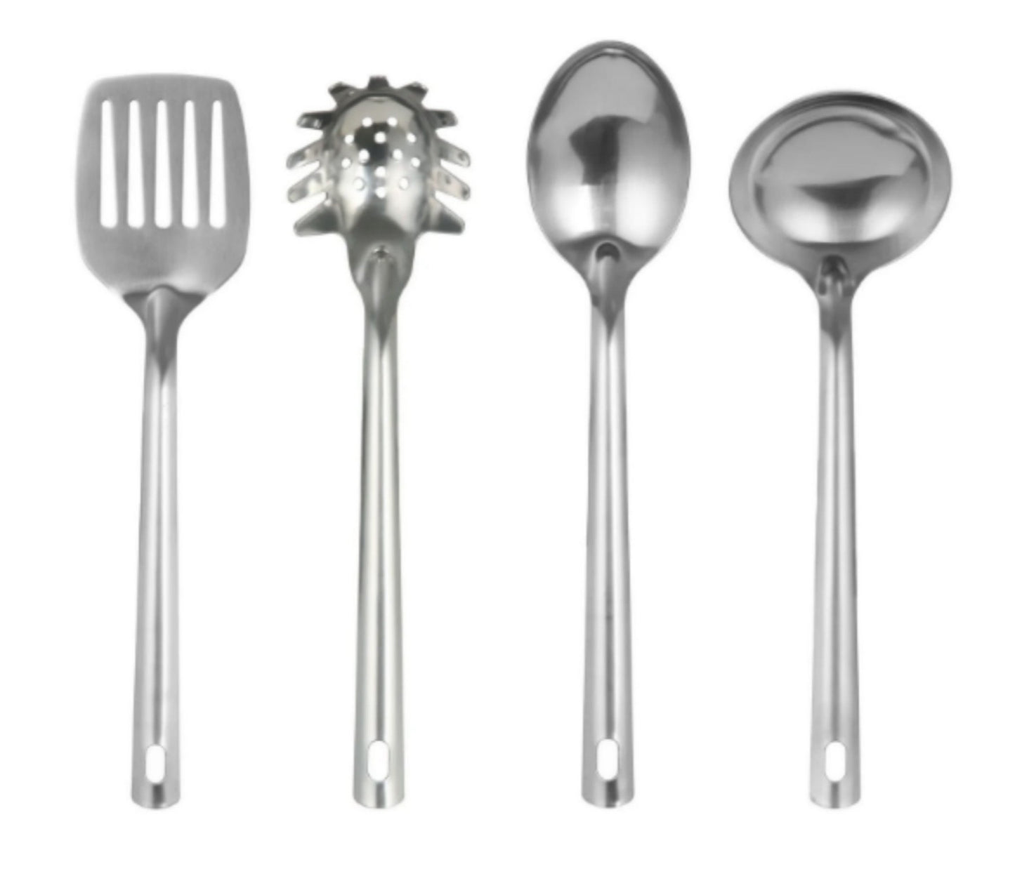 LunaLulinlk Stainless Steel 4-Piece Kitchen Utensil Set, Spatula, Slotted Spoon, Ladle and Pasta Spoon