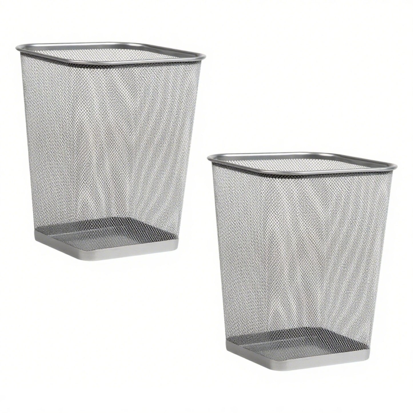 LunaLulinlk Silver Metal Mesh Trash Bin Wastepaper Basket, Set of Two, Square, Office Use