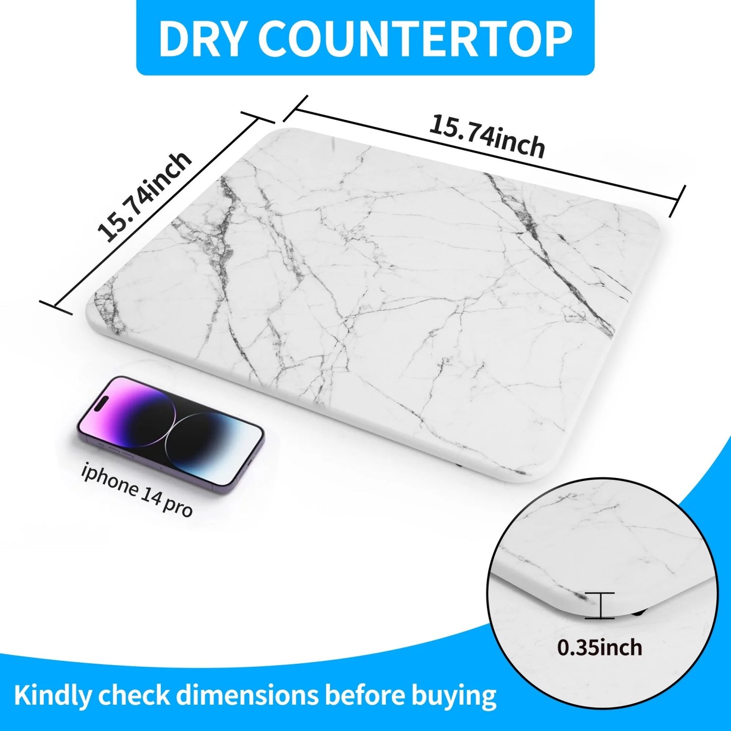 LunaLulinlk Stone Drying Mat for Kitchen Counter, Diatomaceous Dish Drying Mats Superb Absorbent 15.7"L×11.8"W, Ivory-Marble