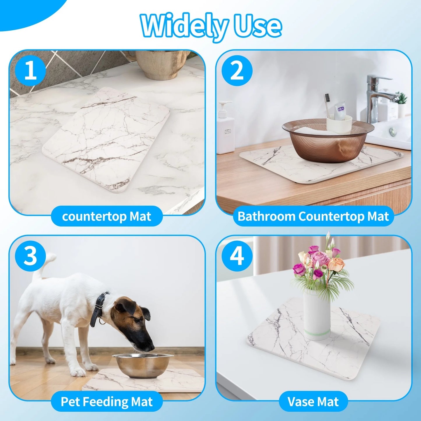 LunaLulinlk Stone Drying Mat for Kitchen Counter, Diatomaceous Dish Drying Mats Superb Absorbent 15.7"L×11.8"W, Ivory-Marble