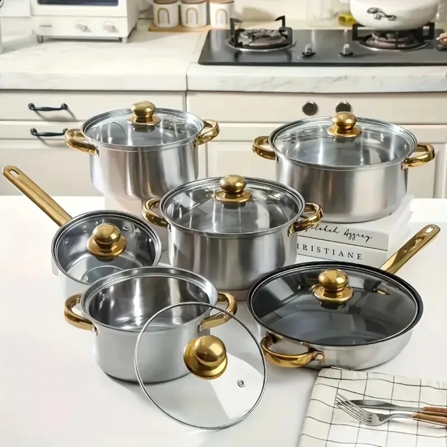 LunaLulinlk silver 12 Piece Stainless Steel Cookware Set, Assorted Colors Non-Stick Cookware Set