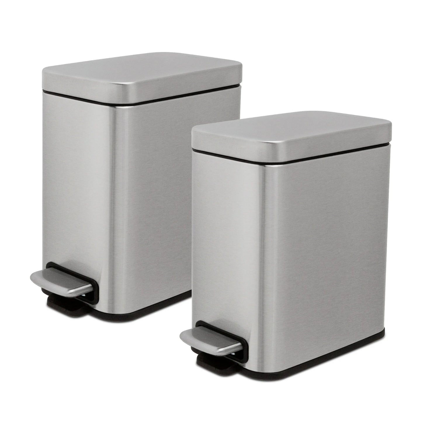 LunaLulinlk Silver Stainless Steel 1.3 Gallon Trash Can Set of Two, Slim Step-Up Bathroom Trash Can