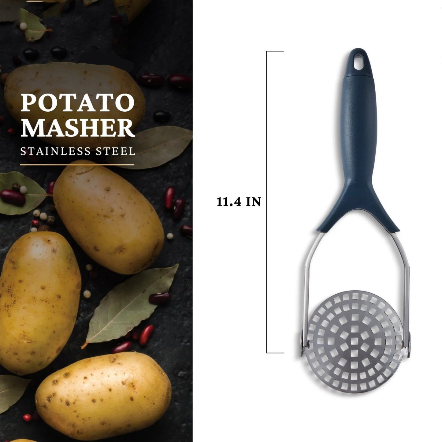 LunaLulinlk Stainless Steel Potato Masher, Blue