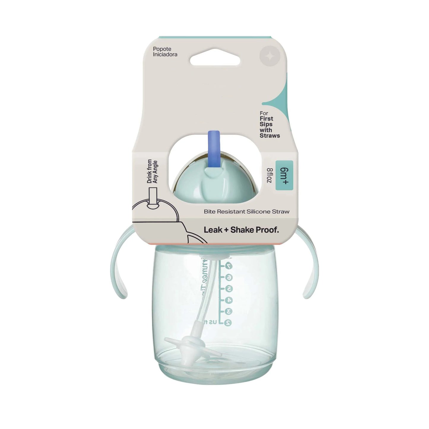 LunaLulinlk Weighted Straw Cup, 10oz, 6 Months+, Easy Transition Toddler Cup, Silicone Weighted Straw and Easy-hold Handles, Mint, 1 Count