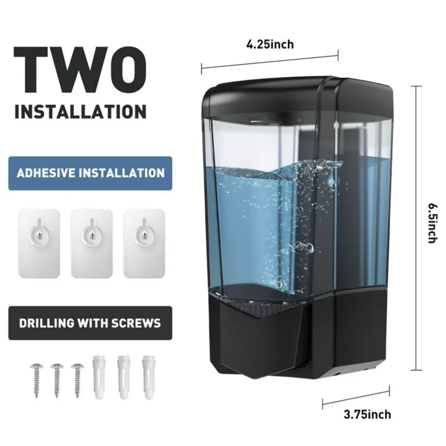 LunaLulinlk Soap Dispenser 20oz/600ml Wall-Mounted ABS Material Gel/Liquid for Home & Commercial, Black