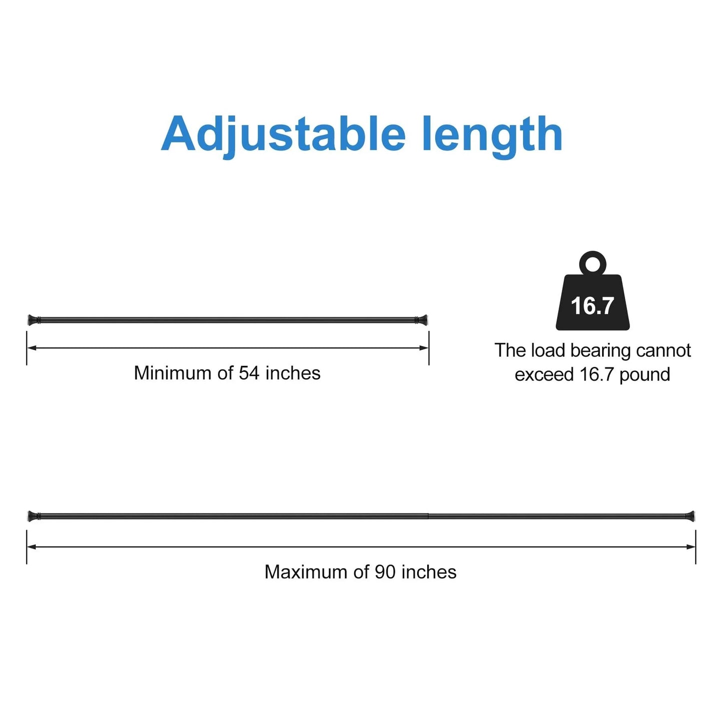 LunaLulinlk Spring Tension Shower Curtain Rod, 54-90 inches Rust-Resistance Shower Curtain Rod Bathroom Rod, Black