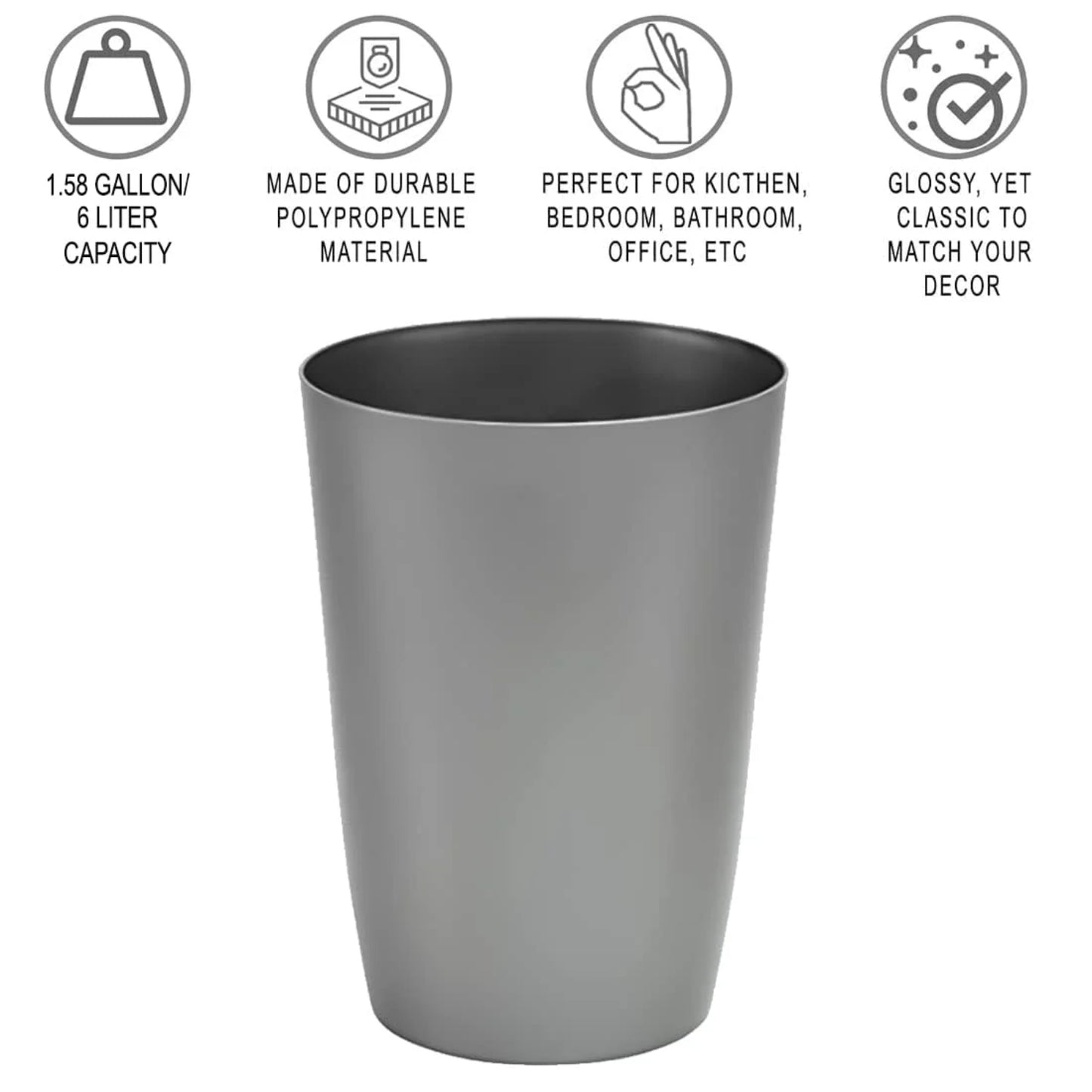 LunaLulinlk Silver brushed 1.58 gallon compact trash can with open top for tight spaces