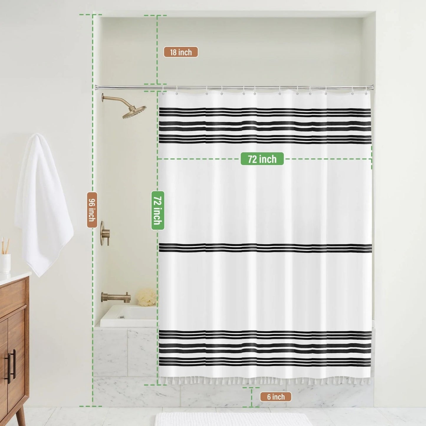 LunaLulinlk Shower Curtain Striped with Tassel Modern Bathroom Curtains
