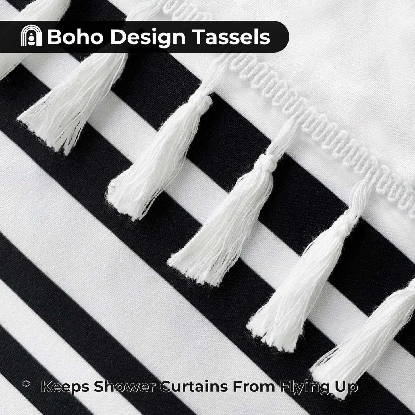 LunaLulinlk Shower Curtain Striped with Tassel Modern Bathroom Curtains