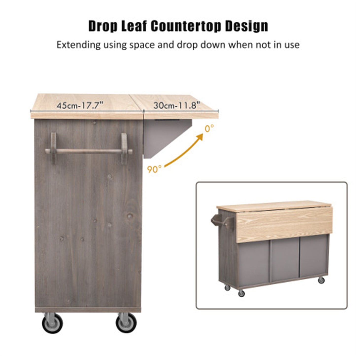 "LunaLulinlk 51.2""W Geometric Twill Stripe Textured Design Kitchen Island with Drop Leaf, Farmhouse Kitchen Island, Brown "