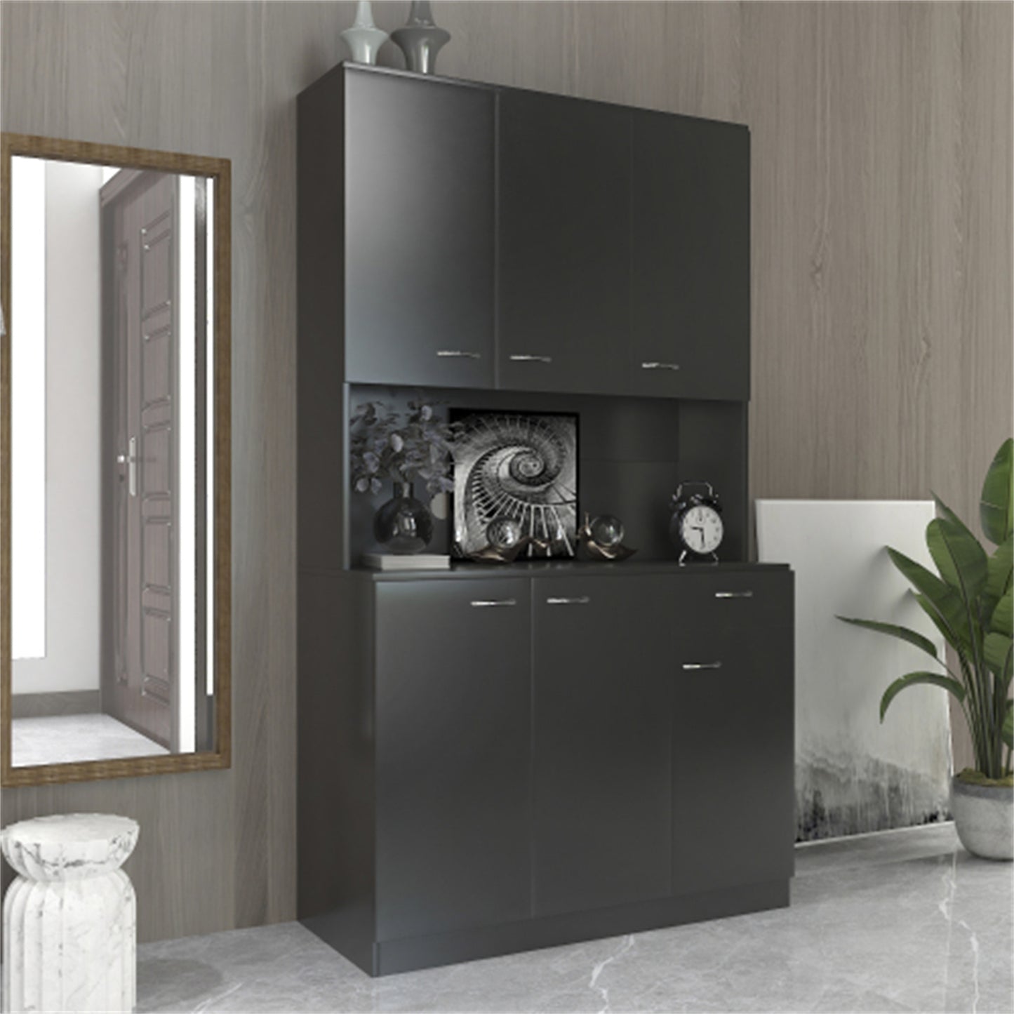 "LunaLulinlk 70.87"" Tall Wardrobe& Kitchen Cabinet, with 6-Doors, 1-Open Shelves and 1-Drawer for bedroom,Black "