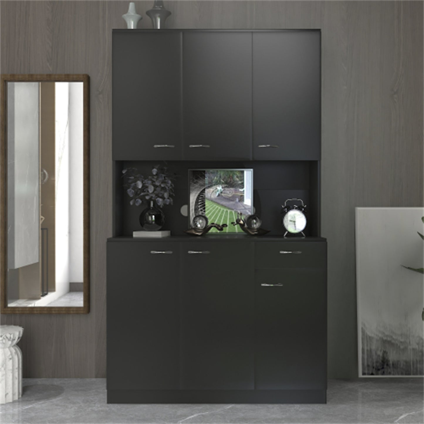 "LunaLulinlk 70.87"" Tall Wardrobe& Kitchen Cabinet, with 6-Doors, 1-Open Shelves and 1-Drawer for bedroom,Black "