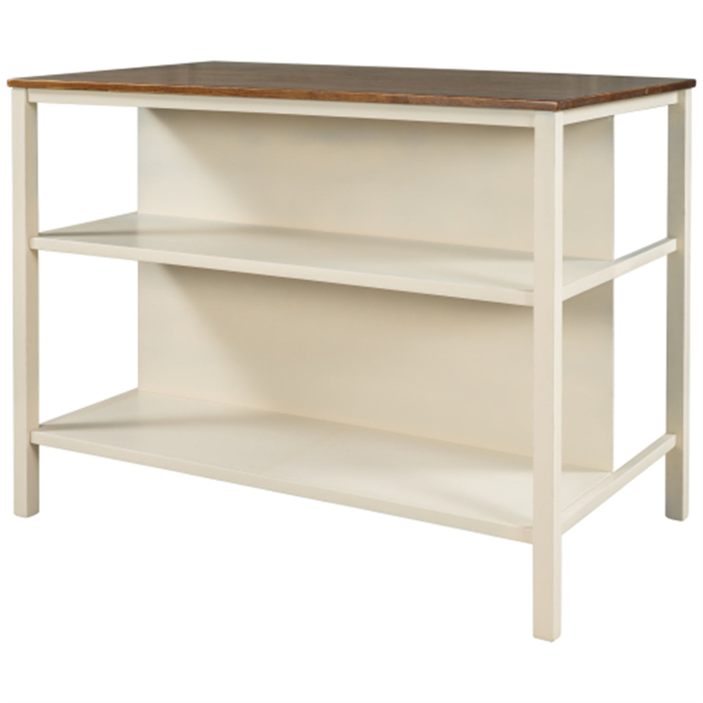 LunaLulinlk Solid Wood Rustic 45" Stationary Kitchen Island with 2 Open Shelves for Small Places,Walnut+Cream White