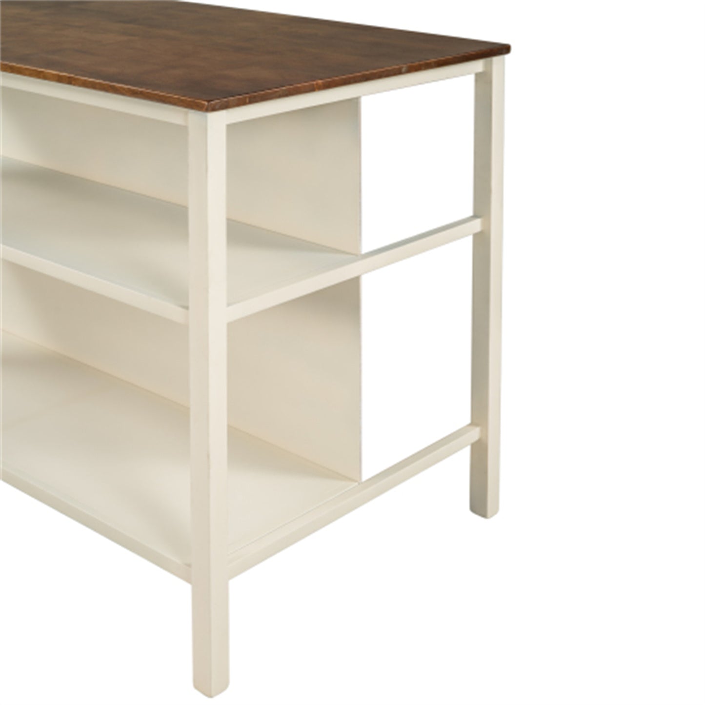 LunaLulinlk Solid Wood Rustic 45" Stationary Kitchen Island with 2 Open Shelves for Small Places,Walnut+Cream White