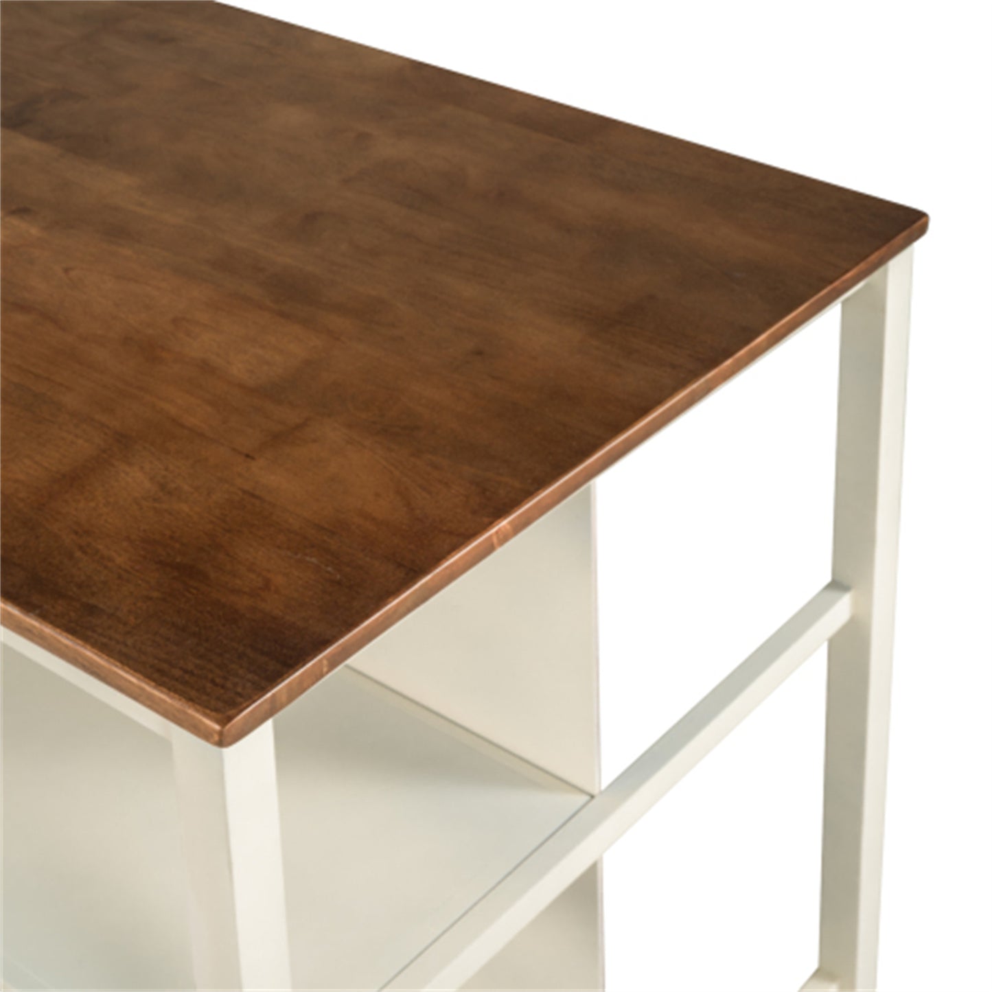 LunaLulinlk Solid Wood Rustic 45" Stationary Kitchen Island with 2 Open Shelves for Small Places,Walnut+Cream White