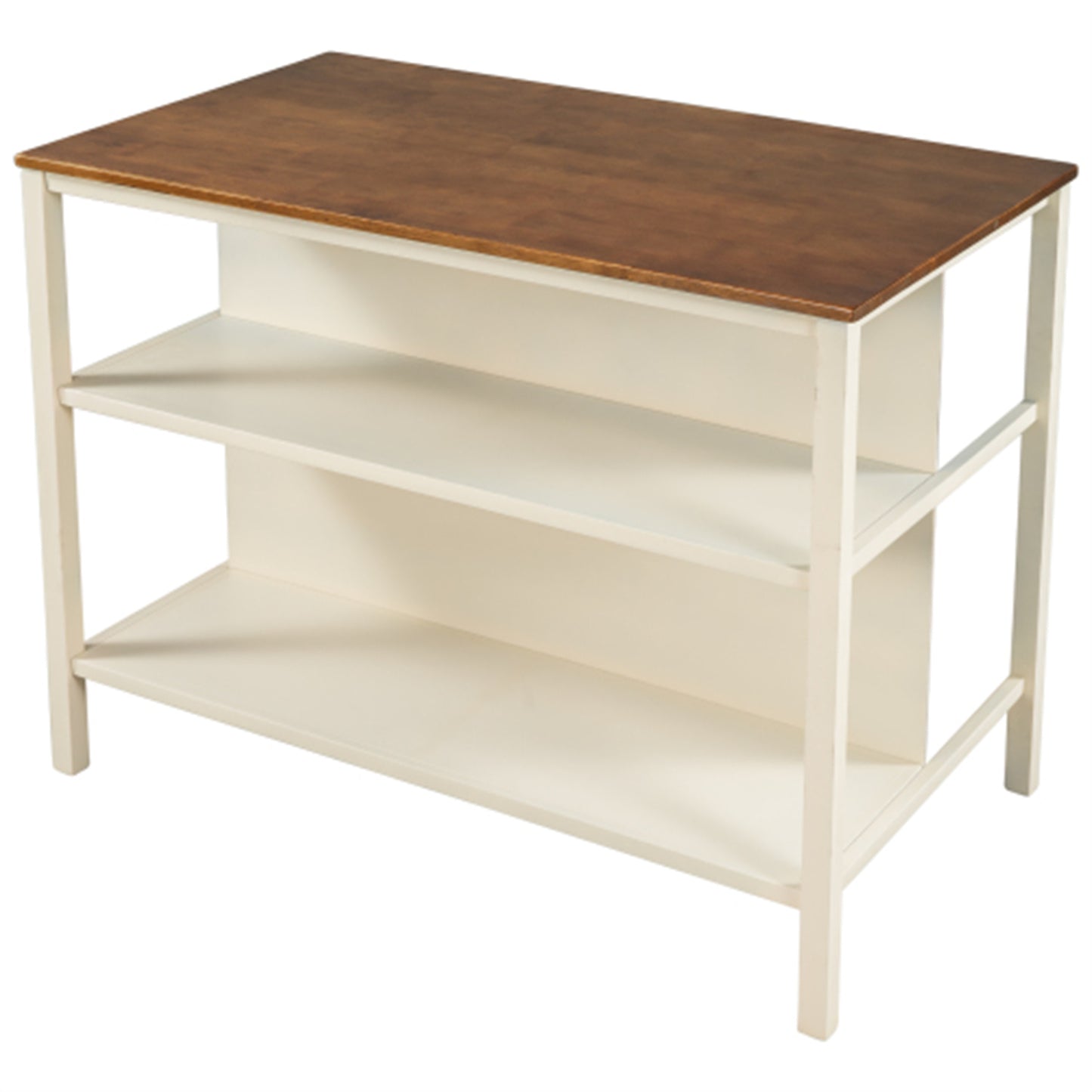 LunaLulinlk Solid Wood Rustic 45" Stationary Kitchen Island with 2 Open Shelves for Small Places,Walnut+Cream White