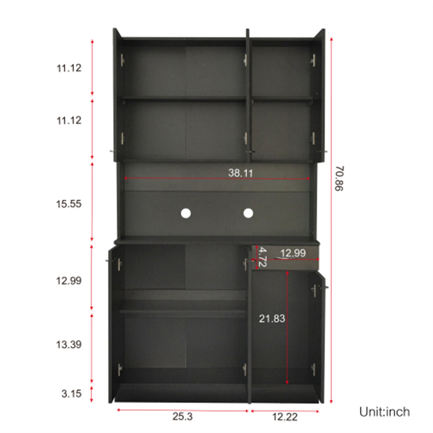 "LunaLulinlk 70.87"" Tall Wardrobe& Kitchen Cabinet, with 6-Doors, 1-Open Shelves and 1-Drawer for bedroom,Black "