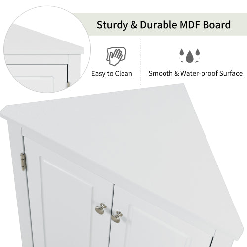 LunaLulinlk White Triangle Bathroom Storage Cabinet with Adjustable Shelves, Freestanding Floor Cabinet for Home Kitchen
