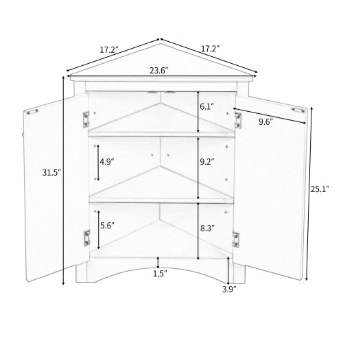 LunaLulinlk White Triangle Bathroom Storage Cabinet with Adjustable Shelves, Freestanding Floor Cabinet for Home Kitchen