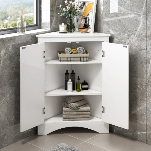 LunaLulinlk White Triangle Bathroom Storage Cabinet with Adjustable Shelves, Freestanding Floor Cabinet for Home Kitchen
