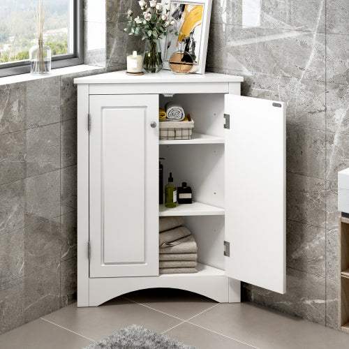 LunaLulinlk White Triangle Bathroom Storage Cabinet with Adjustable Shelves, Freestanding Floor Cabinet for Home Kitchen