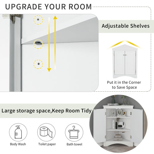 LunaLulinlk White Triangle Bathroom Storage Cabinet with Adjustable Shelves, Freestanding Floor Cabinet for Home Kitchen