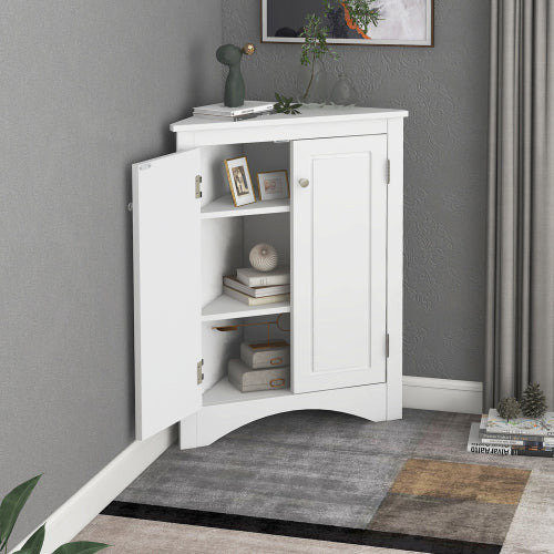 LunaLulinlk White Triangle Bathroom Storage Cabinet with Adjustable Shelves, Freestanding Floor Cabinet for Home Kitchen