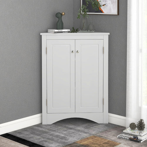 LunaLulinlk White Triangle Bathroom Storage Cabinet with Adjustable Shelves, Freestanding Floor Cabinet for Home Kitchen