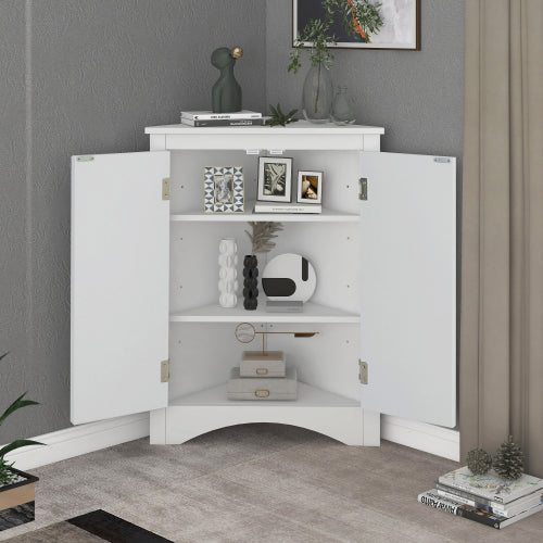 LunaLulinlk White Triangle Bathroom Storage Cabinet with Adjustable Shelves, Freestanding Floor Cabinet for Home Kitchen