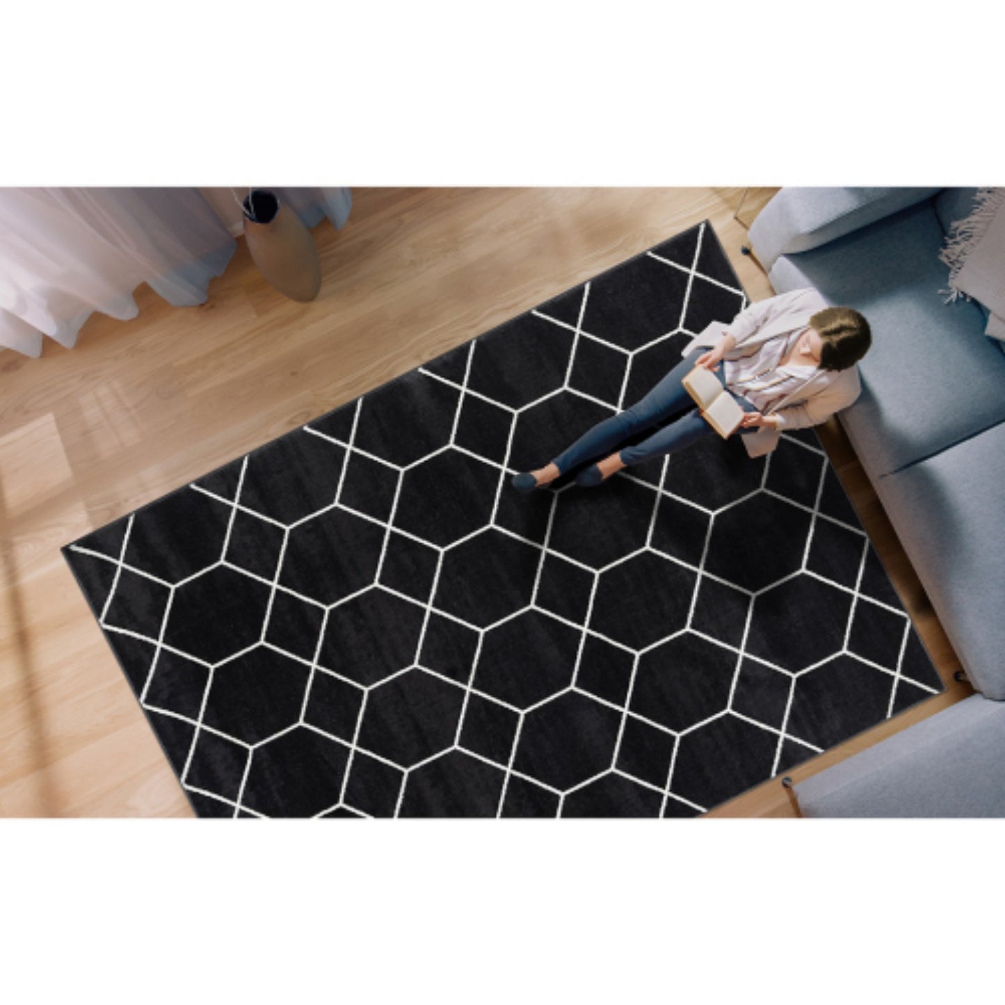 LunaLulinlk Trellis Geometric Woven Area Rug