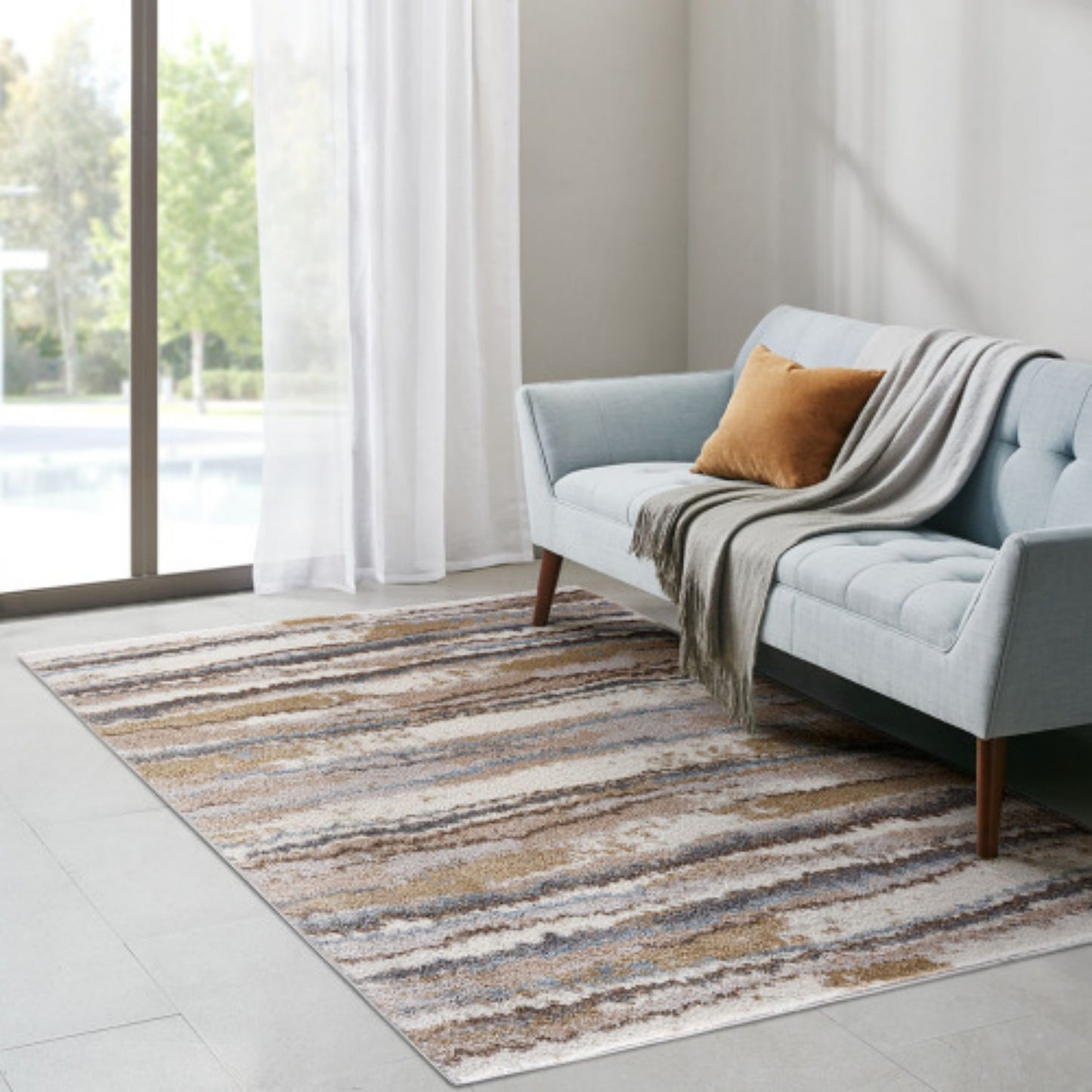 LunaLulinlk Watercolor Abstract Stripe Woven Area Rug