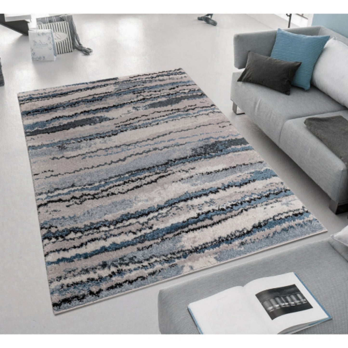 LunaLulinlk Watercolor Abstract Stripe Woven Area Rug Blue 84''x60''