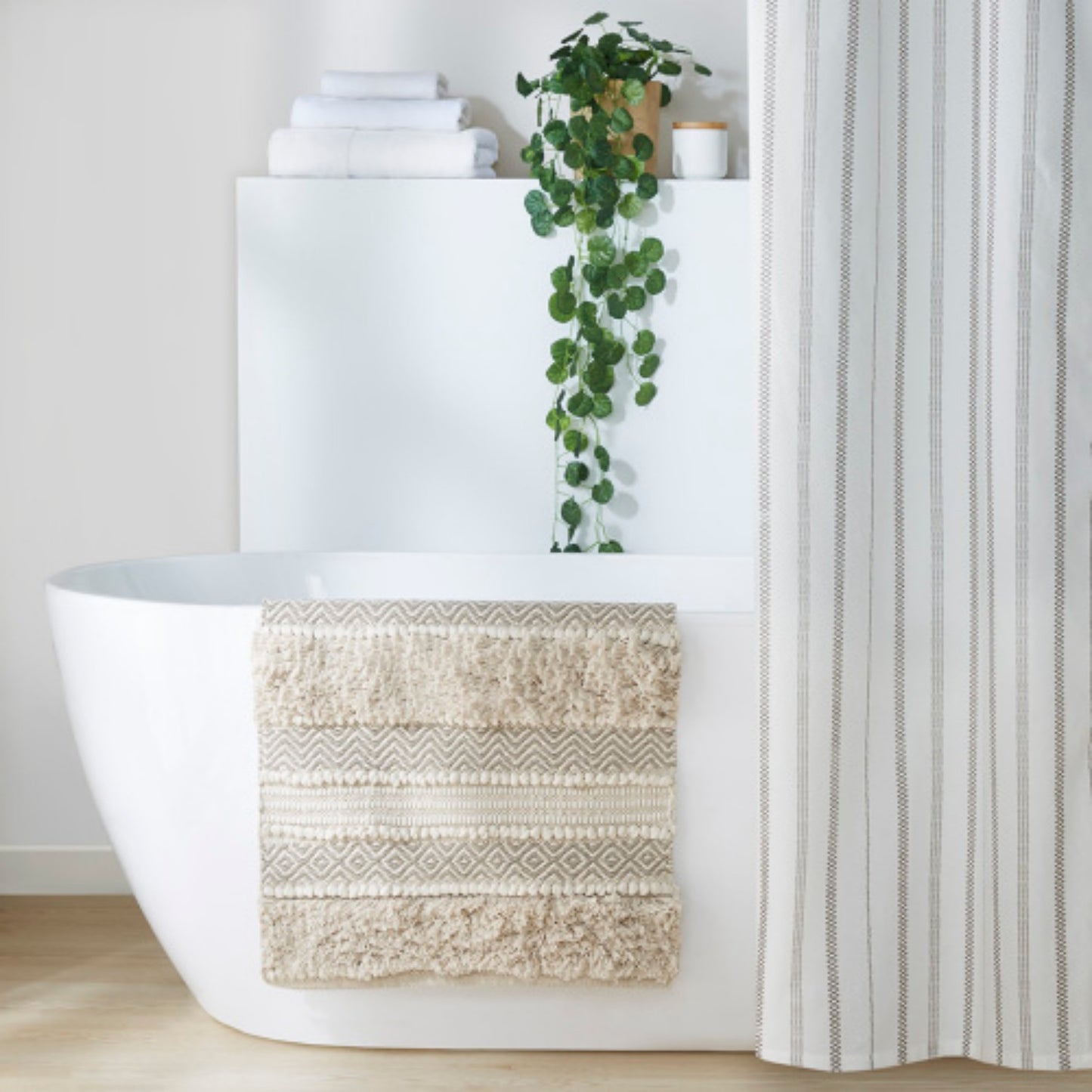 LunaLulinlk Woven Texture Stripe Bath Rug Natural 20x32"