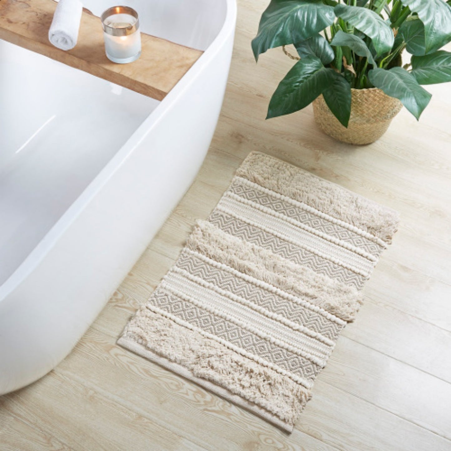 LunaLulinlk Woven Texture Stripe Bath Rug Natural 20x32"