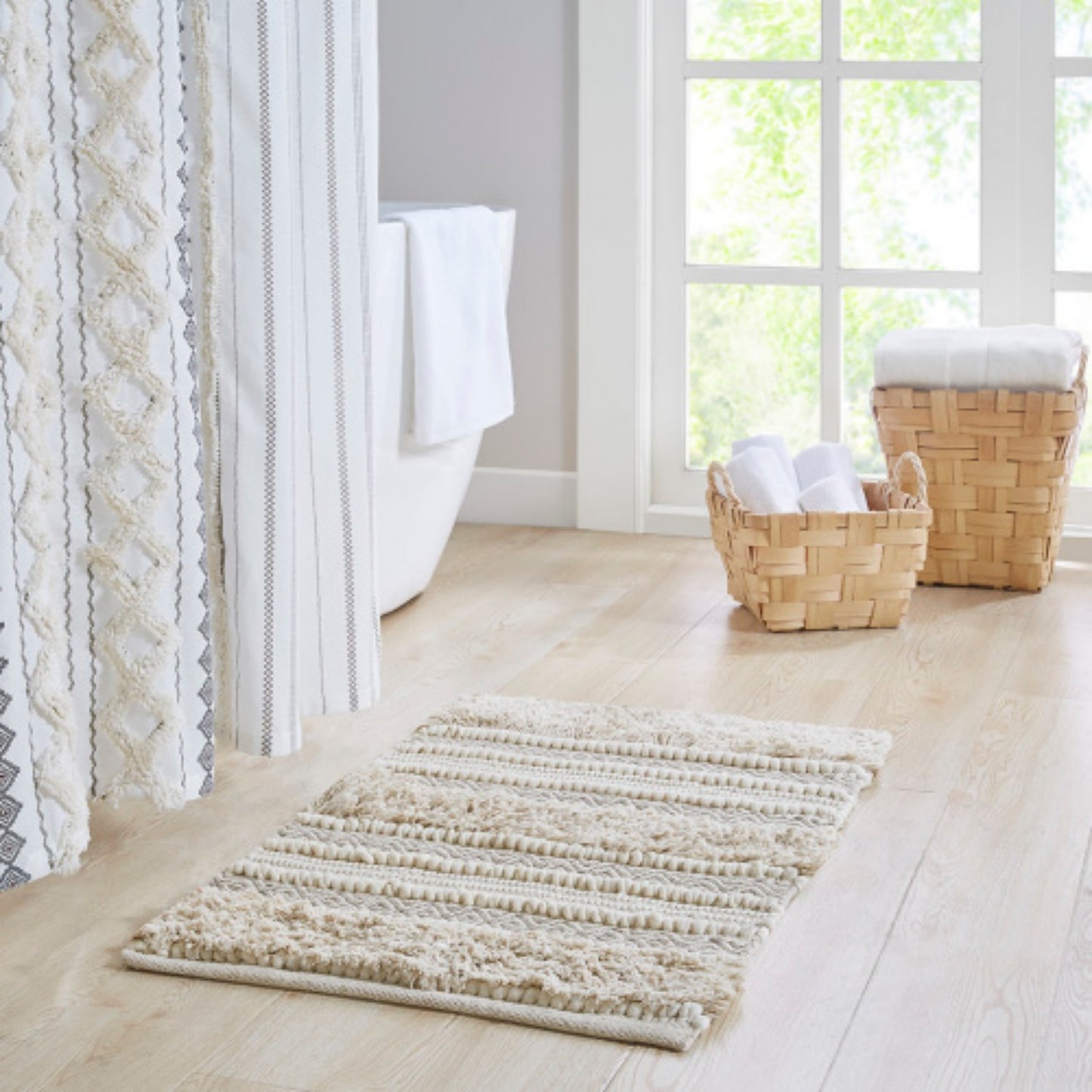 LunaLulinlk Woven Texture Stripe Bath Rug Natural 20x32"