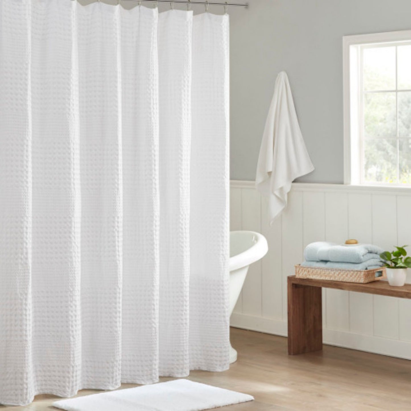LunaLulinlk Super Waffle Textured Solid Shower Curtain