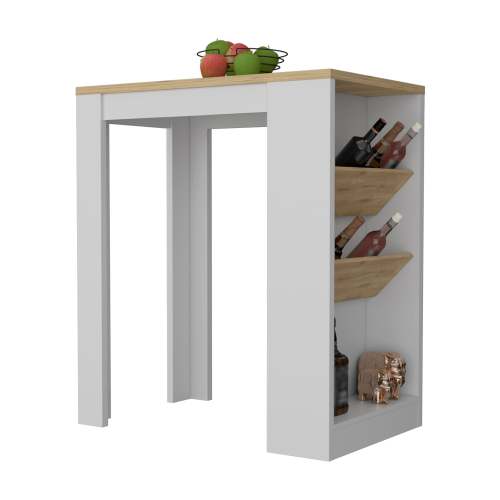 LunaLulinlk Wine Storage Pedestal Kitchen Island White and Macadamia