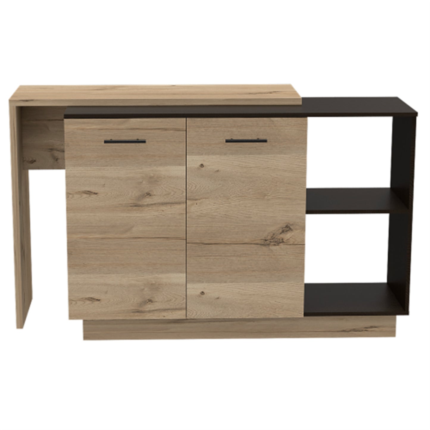 "LunaLulinlk Sicilia Kitchen Island, Two External Shelves, Double Door Cabinets, Three Shelves -Black / Light Oak "