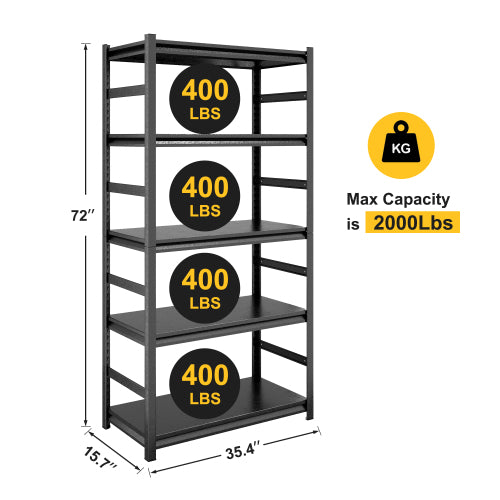 LunaLulinlk Storage Shelves 5 Tier Heavy Duty Metal Shelving Unit Adjustable Shelving Units and Storage Rack Kitchen Garage Shelf
