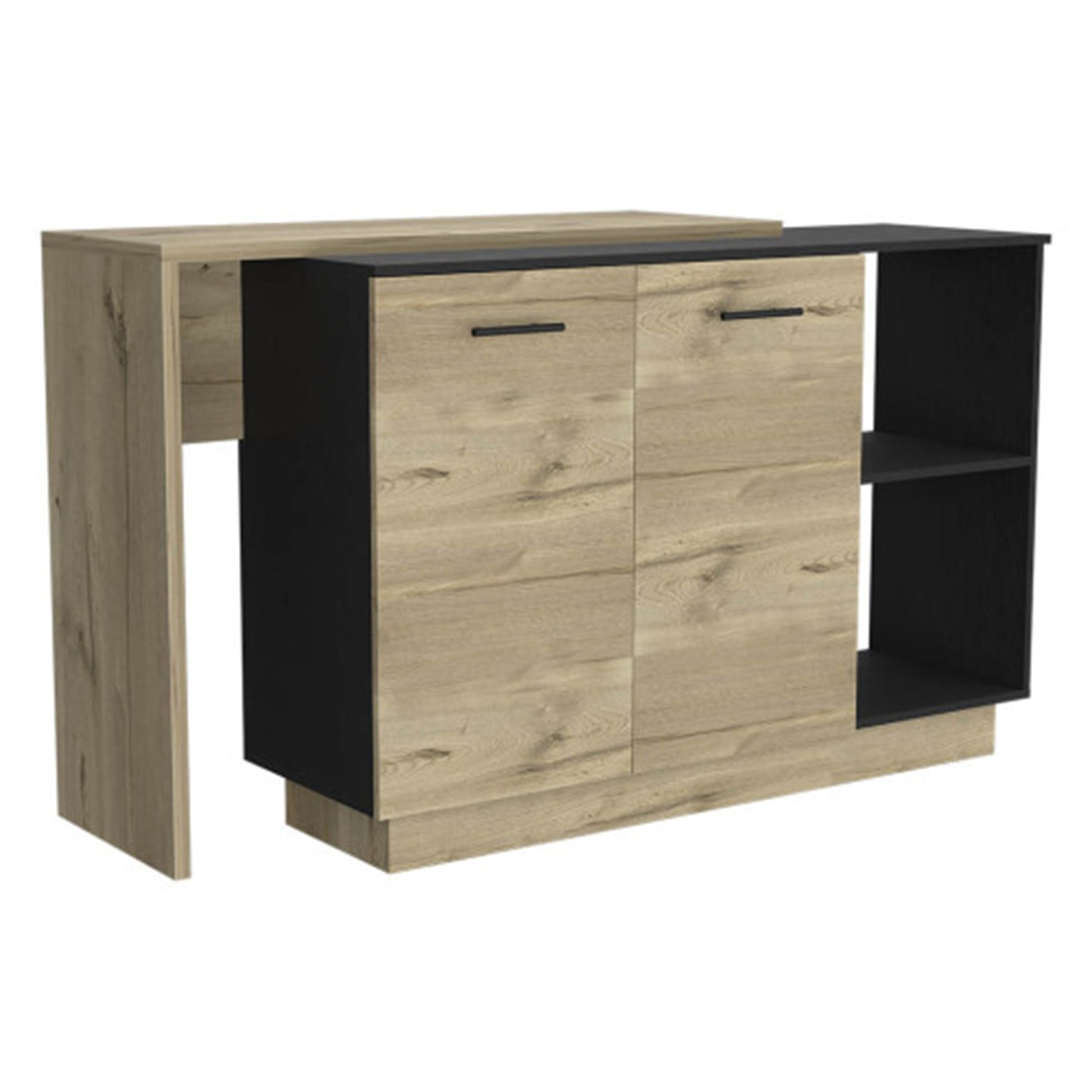 "LunaLulinlk Sicilia Kitchen Island, Two External Shelves, Double Door Cabinets, Three Shelves -Black / Light Oak "
