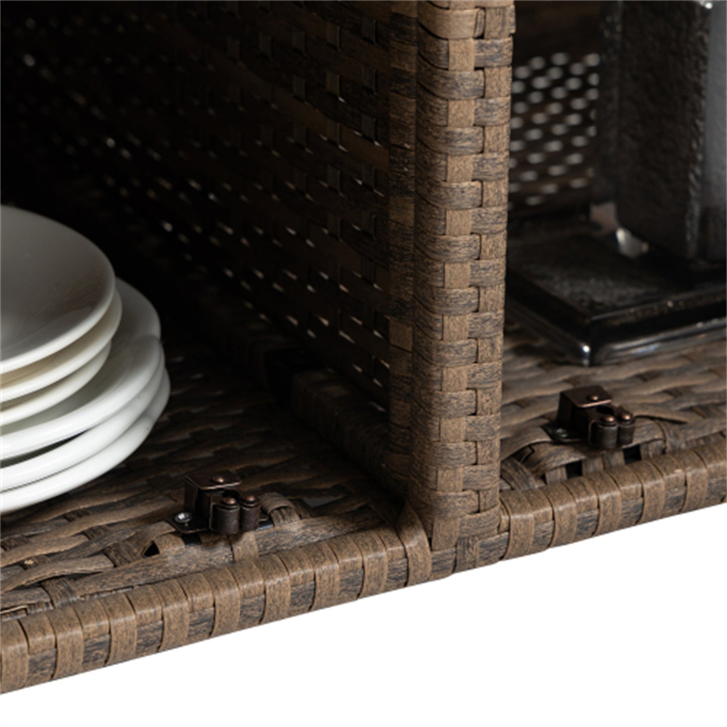 LunaLulinlk Wicker Cart, Rolling Rattan Beverage Bar Counter Table w/Glass Top for Garden Poolside Party, Kitchen, Light brown