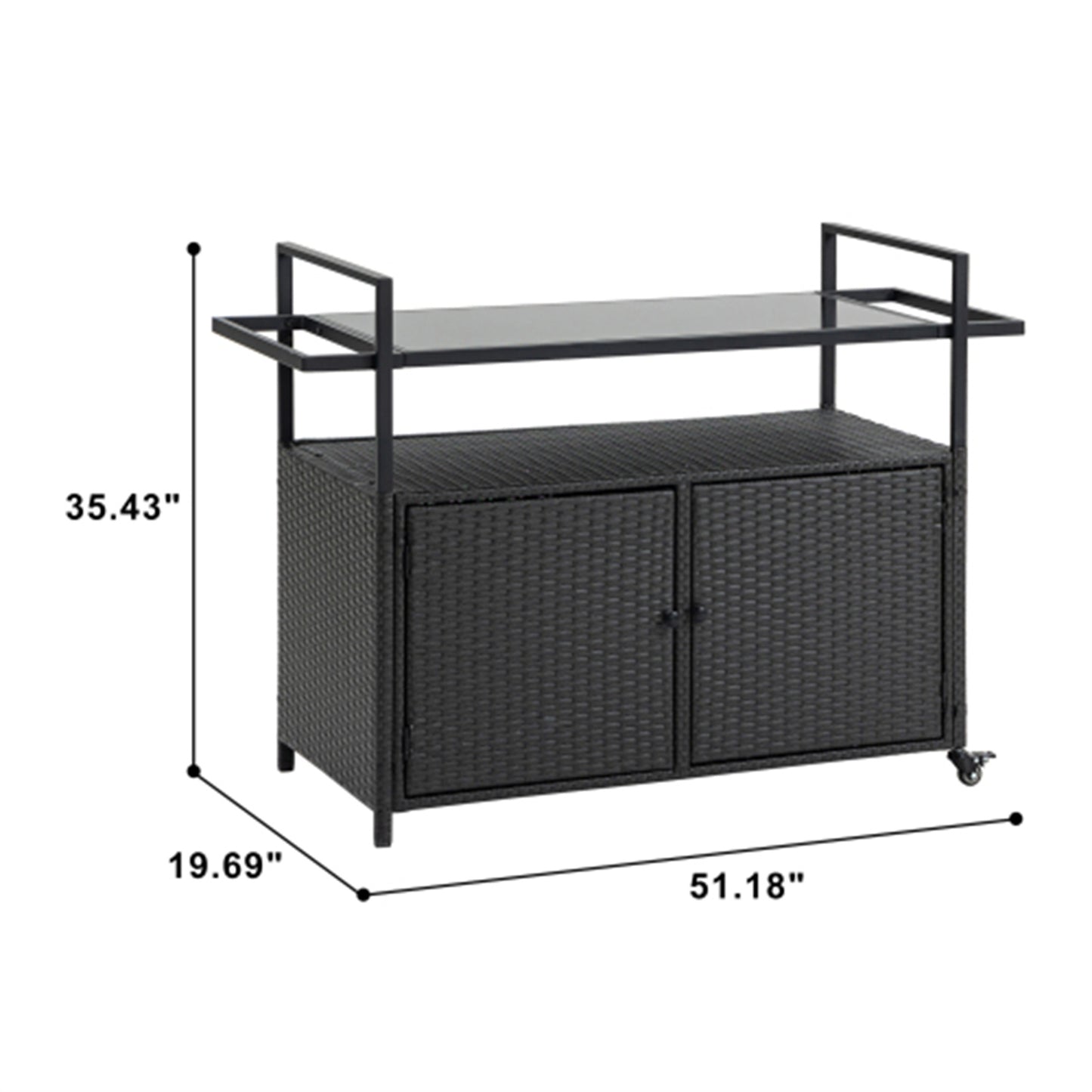 LunaLulinlk Wicker Cart, Rolling Rattan Beverage Bar Counter Table w/Glass Top for Garden Poolside Party, Kitchen, Light brown