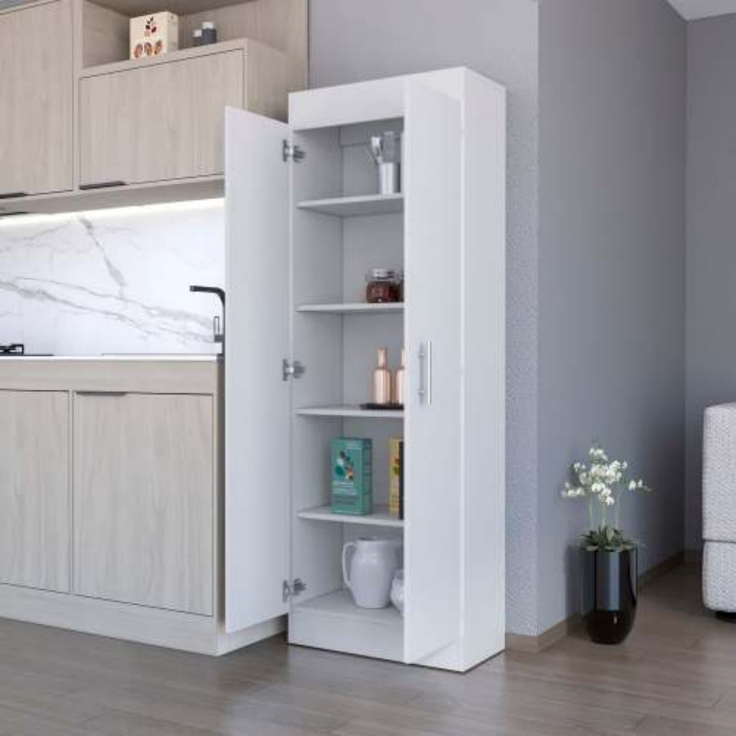 LunaLulinlk White 5-Shelf Storage Pantry Cabinet