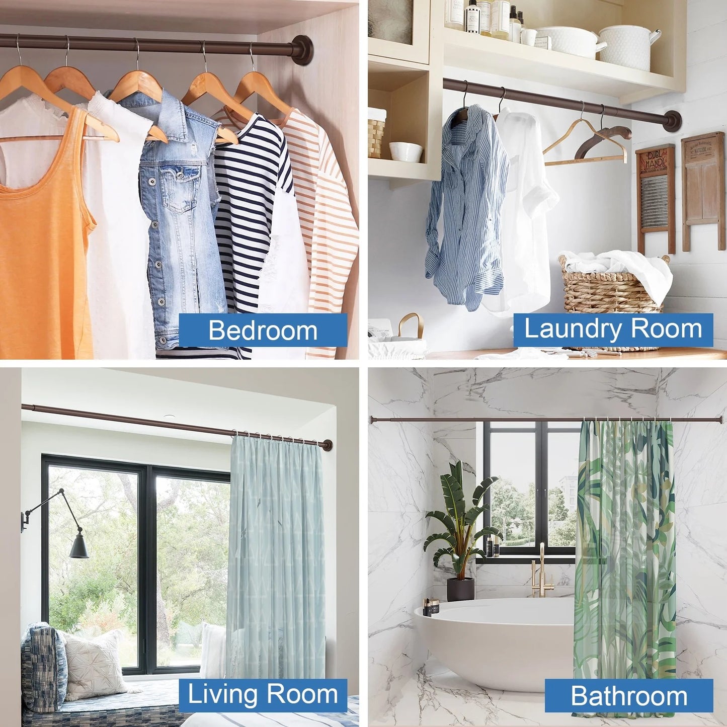 LunaLulinlk Shower Curtain Rod, Adjustable 32-61 Inch Spring Tension Shower Rods for Bathroom or Window