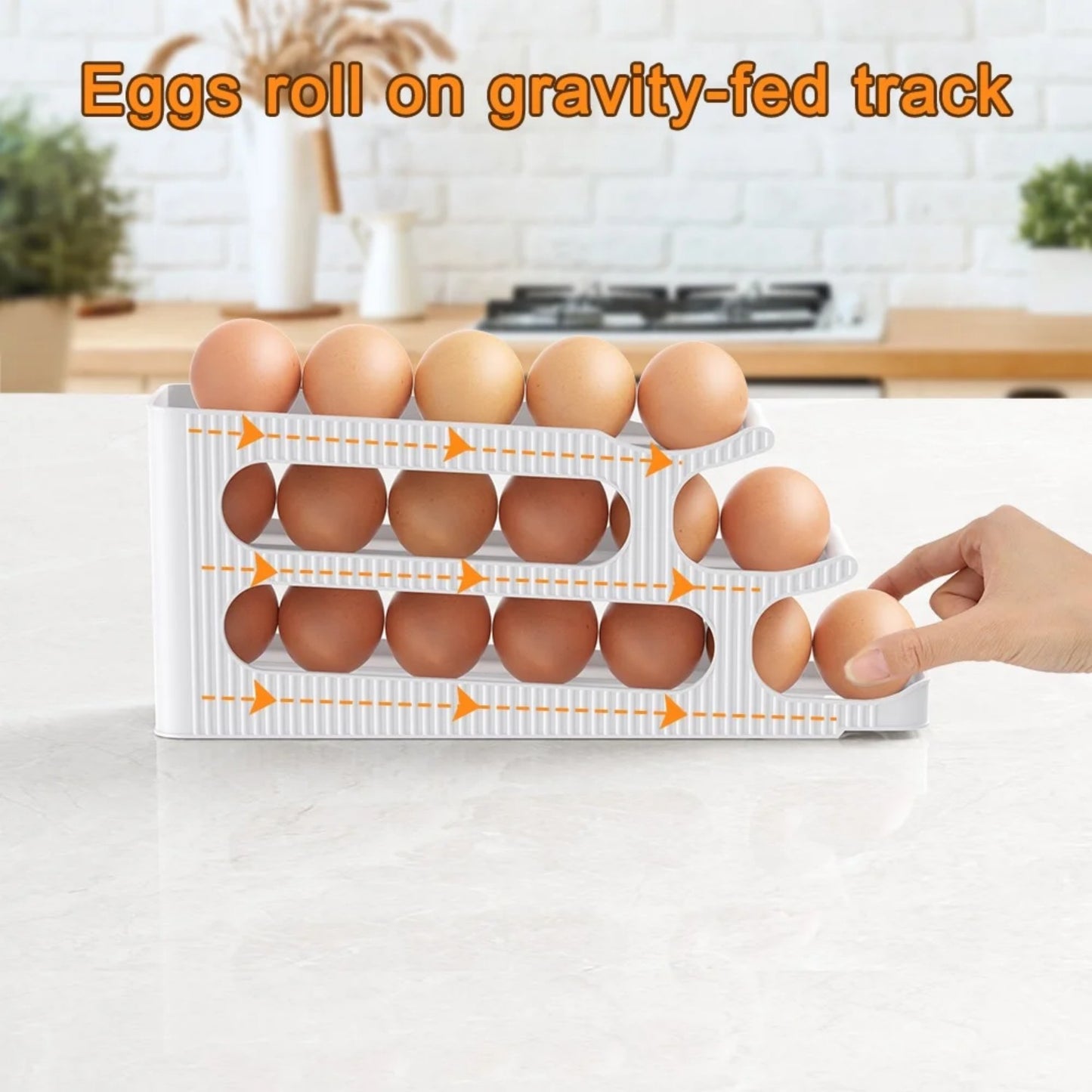 LunaLulinlk Space Saving Egg Holder for Refrigerator, Holds up to 18 Eggs, Plastic, White